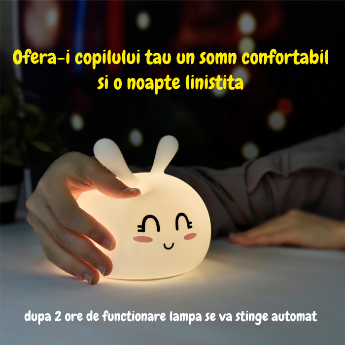 Lampa de veghe portabila cu 7 culori de LEDuri, silicon BPA-free, USB, touch-control, lampa de noapte Iepurasul Vesel [2]