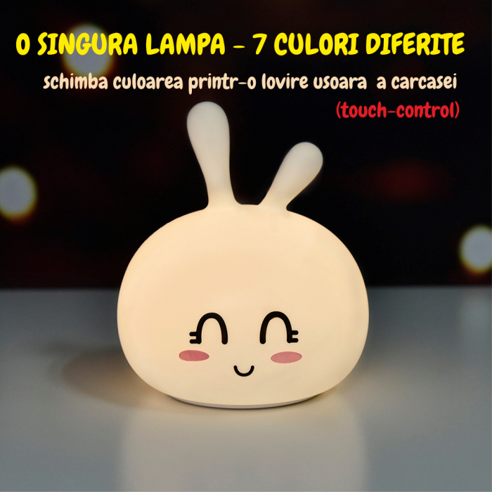 Lampa de veghe portabila cu 7 culori de LEDuri, silicon BPA-free, USB, touch-control, lampa de noapte Iepurasul Vesel [6]