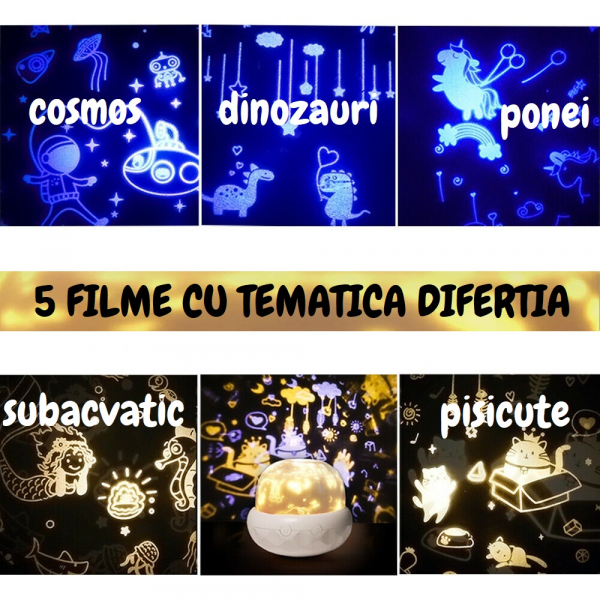 Lampa de veghe proiector pentru copii portabila, Ciuperca, alba [5]