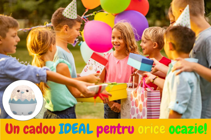 Lampa muzicala pentru copii cu proiector si cu telecomanda si Bluetooth, portabila cu LEDuri multicolore, telecomanda, USB, Pinguin (albastru/roz) [8]