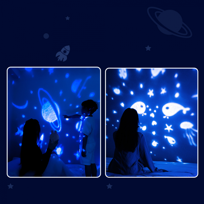 Lampa proiector portabila pentru copii, cu LED si melodii, Ideas4Comfort, 3 culori lumina reglabila, 3 filme de proiectie, reincarcabila USB, Iepuras, roz [9]