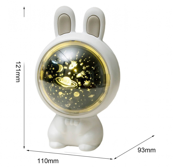 Lampa proiector portabila pentru copii, cu LED si melodii, Ideas4Comfort, 3 culori lumina reglabila, 3 filme de proiectie, reincarcabila USB, Iepuras, roz [2]