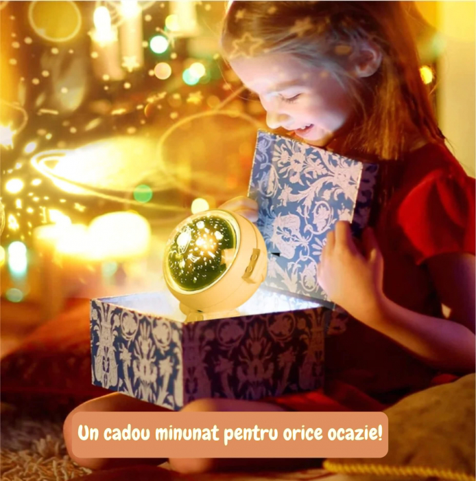 Lampa proiector portabila pentru copii, cu LED si melodii, Ideas4Comfort, 3 culori lumina reglabila, 3 filme de proiectie, reincarcabila USB, Astronaut, roz [8]