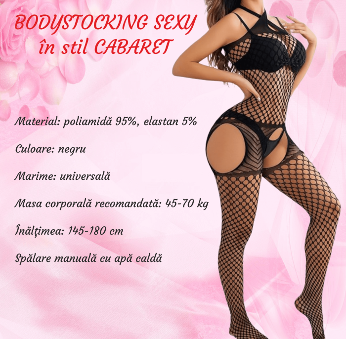 Lenjerie erotica costum sexy din plasa elastica cu romburi largi, poliamida, marime universala, cu masca dantelata si panglica satinata de ochi incluse [3]