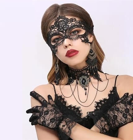 Lenjerie erotica costum sexy din plasa elastica cu romburi largi, poliamida, marime universala, cu masca dantelata si panglica satinata de ochi incluse [11]
