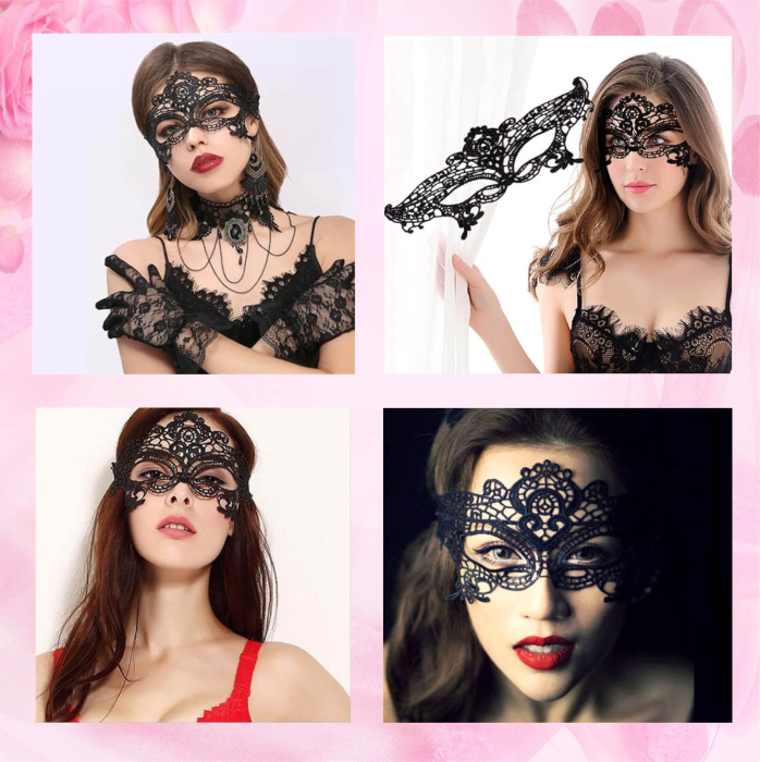 Lenjerie erotica costum sexy din plasa elastica cu romburi largi, poliamida, marime universala, cu masca dantelata si panglica satinata de ochi incluse [9]