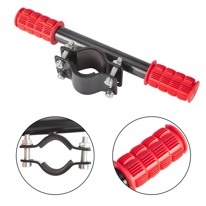 Maner ghidon suplimentar trotineta, scuter, 23 cm, reglabil, mansoane din silicon, ghidon de copil pentru trotineta, Ideas4Comfort, rosu [2]