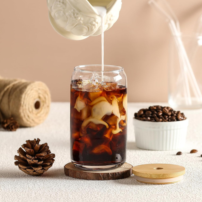 Pahar sticla 500 ml cu capac bambus, pai si suport pluta [13]