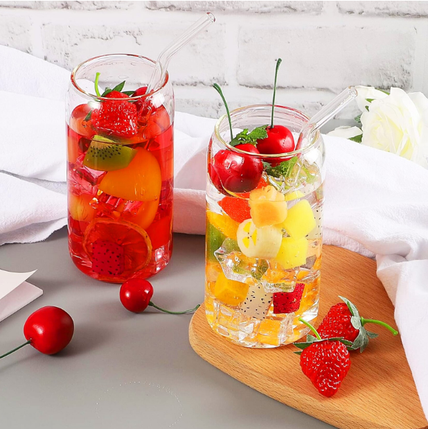 Pahar sticla 500 ml cu capac bambus, pai si suport pluta [16]