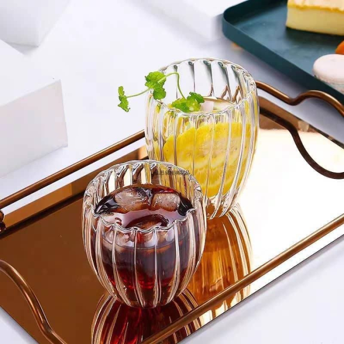 Pahar perete dublu 250 ml, cu striatii, din sticla borosilicata premium termorezistenta, design modern, cana transparent cafea, cappuccino, ceai, suport de pluta inclus, transparent - Copie [11]
