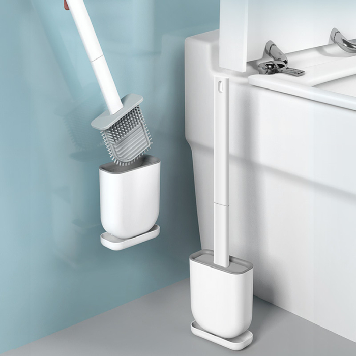 Perie de toaleta cu cap fexibil din silicon, design ergonomic, uscare rapida, montaj pe perete sau podea [3]