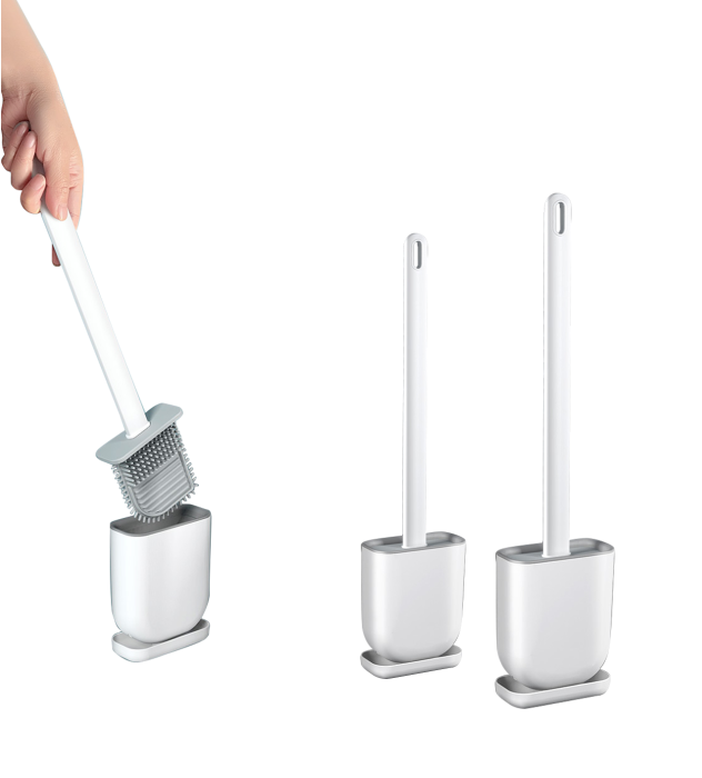 Perie de toaleta cu cap fexibil din silicon, design ergonomic, uscare rapida, montaj pe perete sau podea [11]