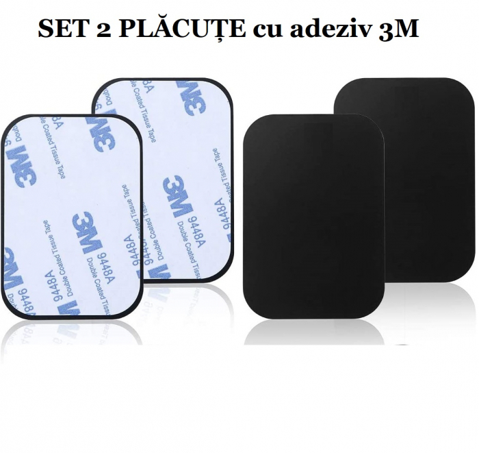Set 2 placute metalice pentru suport magnetic de telefon, adeziv 3M, dimensiunea 4.5 x 6.5 cm, negru [3]