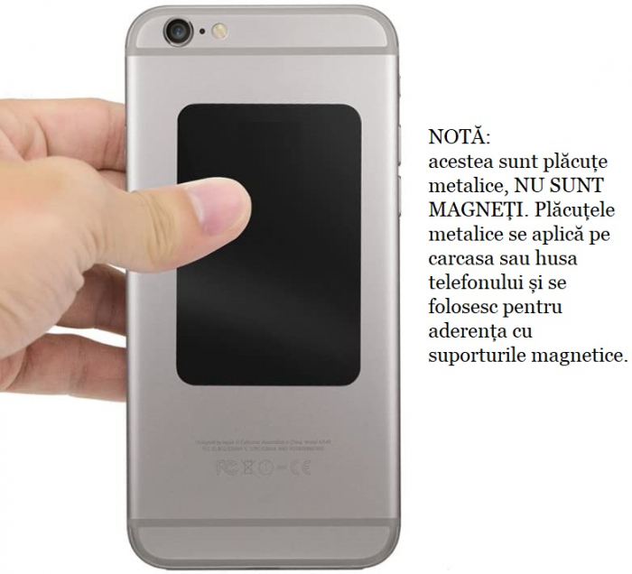 Set 2 placute metalice pentru suport magnetic de telefon, adeziv 3M, dimensiunea 4.5 x 6.5 cm, negru [5]