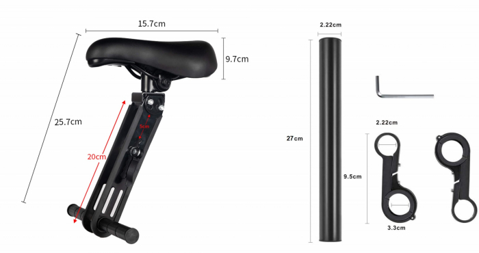 Scaun copil pentru bicicleta cu montaj pe cadru, 2-5 ani, capacitate 32 kg, cu suport pentru picioare, cu ghidon auxiliar pentru copil, negru [3]