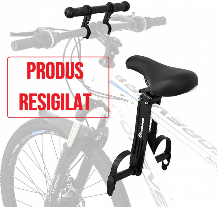 Scaun copil pentru bicicleta cu montaj pe cadru, 2-5 ani, capacitate 32 kg, cu suport pentru picioare, cu ghidon auxiliar pentru copil, negru, RESIGILAT [1]