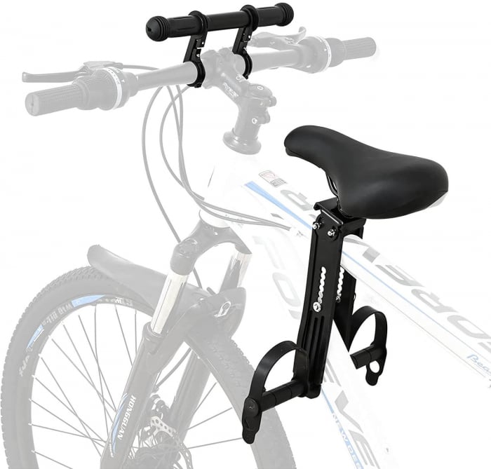 Scaun copil pentru bicicleta cu montaj pe cadru, 2-5 ani, capacitate 32 kg, cu suport pentru picioare, cu ghidon auxiliar pentru copil, negru [1]