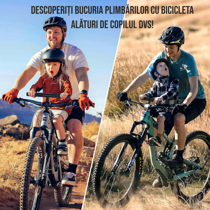 Scaun copil pentru bicicleta cu montaj pe cadru cu ghidon auxiliar pentru copil, varsta 2-5 ani, capacitate 22 kg, cu suport pentru picioare, negru [6]