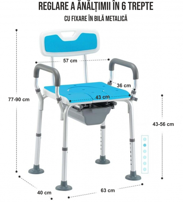 Scaun cu WC de camera, din otel si inox, cu suport hartie igienica, toaleta mobila cu inaltime reglabila, 2x vase de colectare [2]