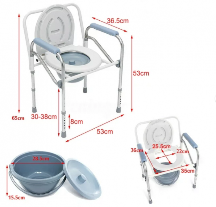 WC de camera din aluminiu si plastic dur, sarcina 100 kg, inaltime reglabila, cu suport hartie igienica, toaleta mobila cu inaltime reglabila, 2 x vase de colectare [4]