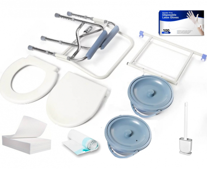 WC de camera din aluminiu si plastic dur, sarcina 100 kg, inaltime reglabila, cu suport hartie igienica, toaleta mobila cu inaltime reglabila, 2 x vase de colectare [3]