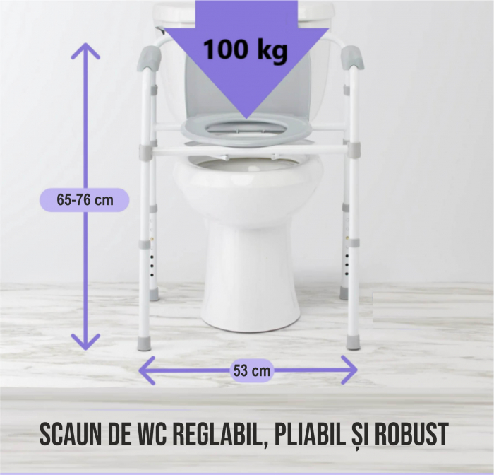 WC de camera din aluminiu si plastic dur, sarcina 100 kg, inaltime reglabila, cu suport hartie igienica, toaleta mobila cu inaltime reglabila, 2 x vase de colectare [5]