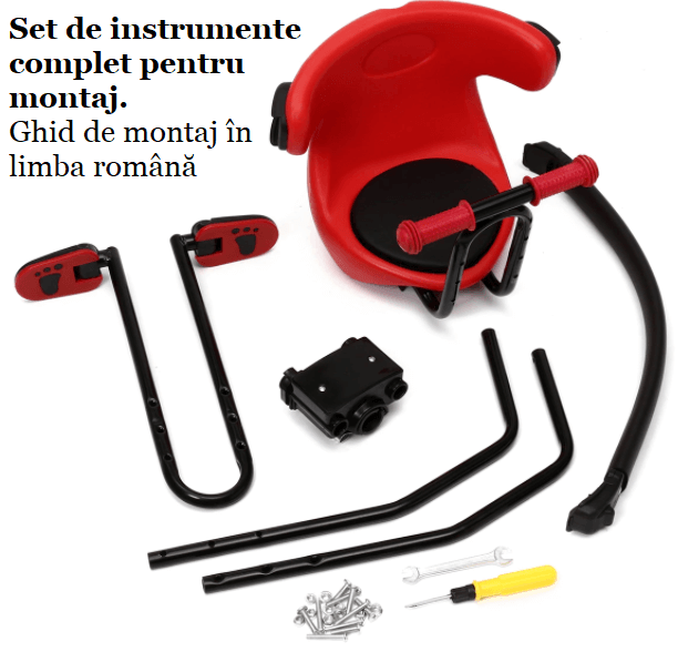 Scaun de copil pentru bicicleta cu prindere pe bara orizontala din fata, centuri de siguranta, sarcina maxima 20 kg, suport picioare [4]