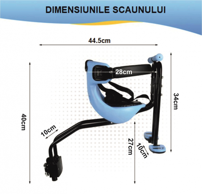 Scaun de copil pentru bicicleta cu prindere pe bara orizontala din fata, centuri de siguranta, sarcina maxima 20 kg, suport picioare [4]