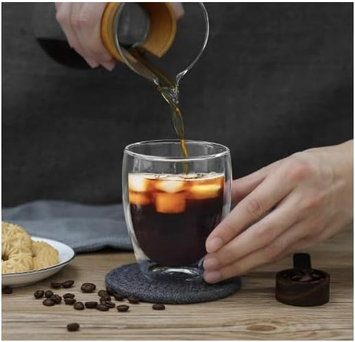 Set 2 cani pentru ceai si cafea din sticla termorezistenta transparenta, pereti dubli, 250 ml, include 2 suporturi din pluta pentru pahar [3]