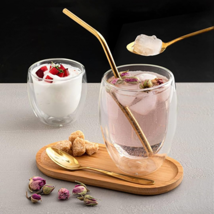 Pahare sticla dubla 250 ml fara maner cafea ceai cappuccino suport pluta [5]