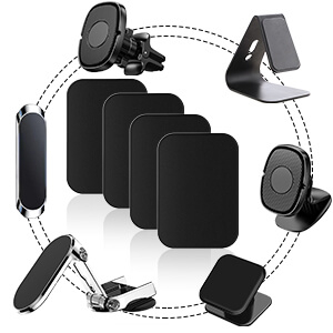 Set 4 placute metalice pentru suport magnetic de telefon, adeziv 3M, dimensiunea 4.5 x 6.5 cm, utilizare universala, negru [4]