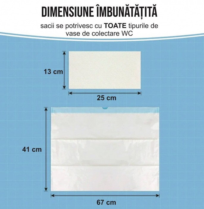 Set 20 saci urinari de unica folosinta 67x41 cm cu snur si 20 de absorbanti urinari tip paduri 13x25 cm pentru plosca urinara, toaleta de camera sau scaun WC [3]