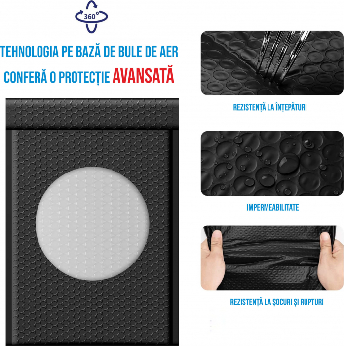 Set 30 plicuri antisoc cu bule 380x520 mm (bubble bag), impermeabile, cu lipire autoadeziva, plicuri pentru curierat, corespondenta, depozitare, Ideas4Comfort, negru [4]