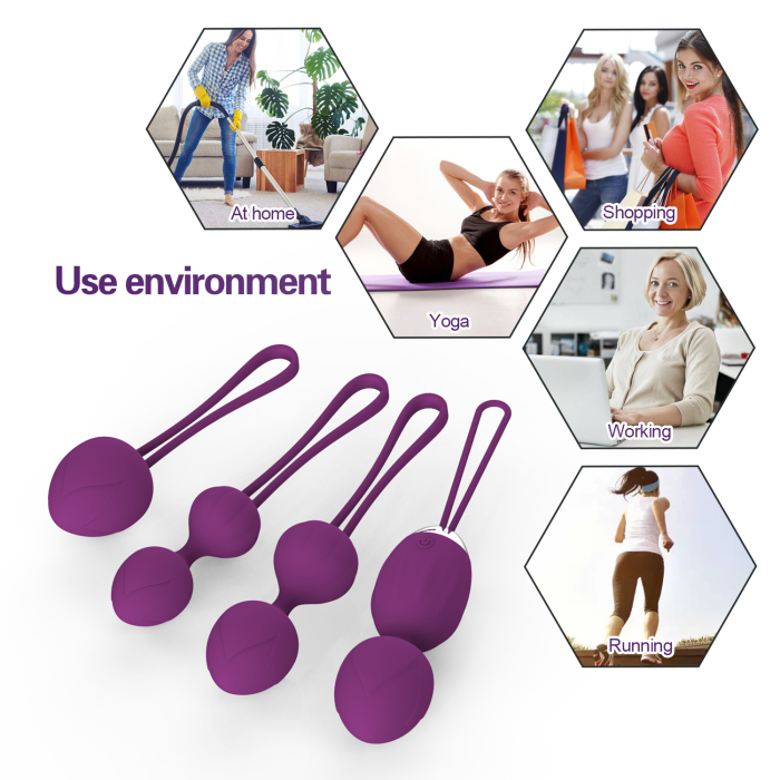 Set 4 bile Kegel vaginale din silicon medicinal, cu telecomanda, rezistente la apa, cu masca dantelata, panglica satinata de ochi, lenjerie din plasa elastica incluse [5]