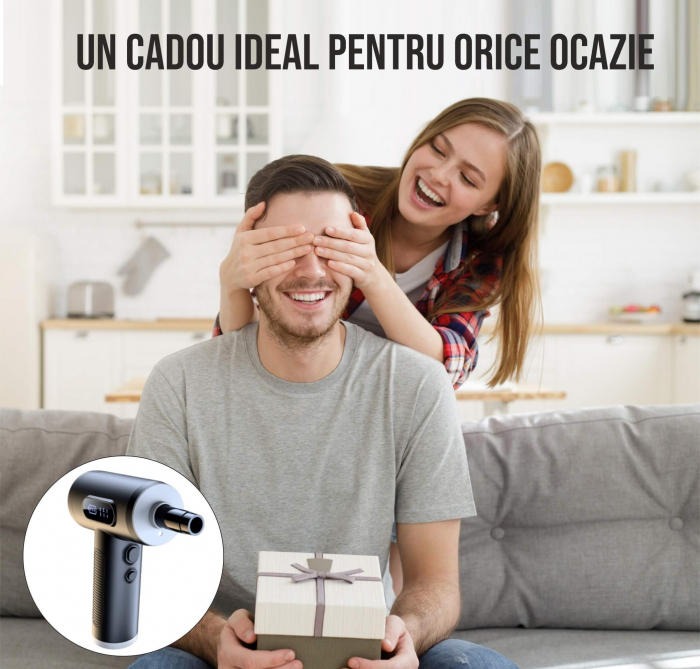 Set aspirator portabil cu suflanta aer, reincarcabil USB, 6000mAh, afisaj LED, 3 viteze, 9x capete adaptoare, 2x filtre HEPA, stecher priza USB, laveta geamuri, laveta bord auto, 100x manusi latex [13]