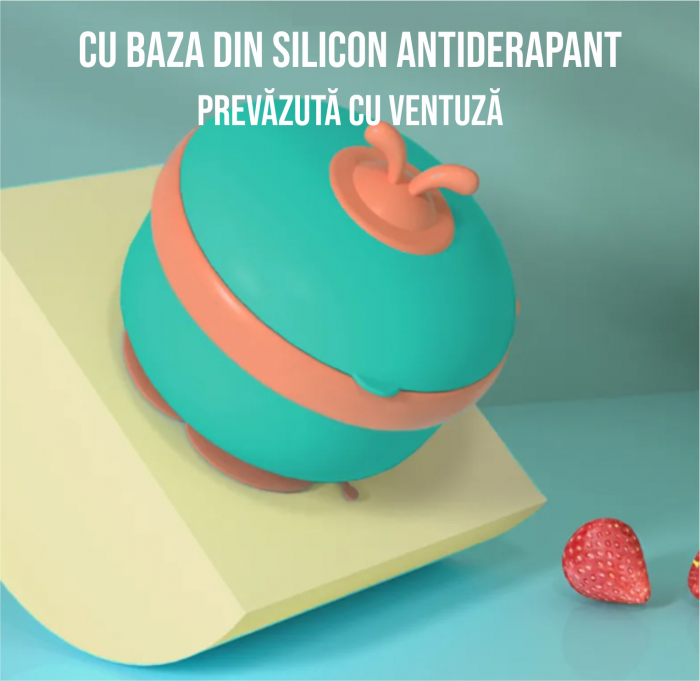 Set caserola pentru hrana copii 3 in 1, 400 ml, din plastic BPA-free si otel inoxidabil 316, bol mutifunctional pentru bebelusi (turcoaz/portocaliu) [8]