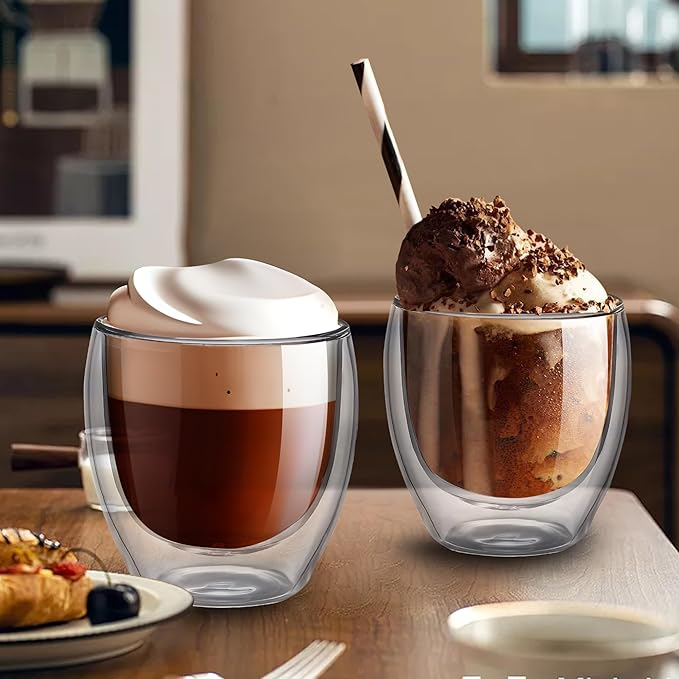 Pahare sticla dubla 250 ml fara maner cafea ceai cappuccino suport pluta [13]