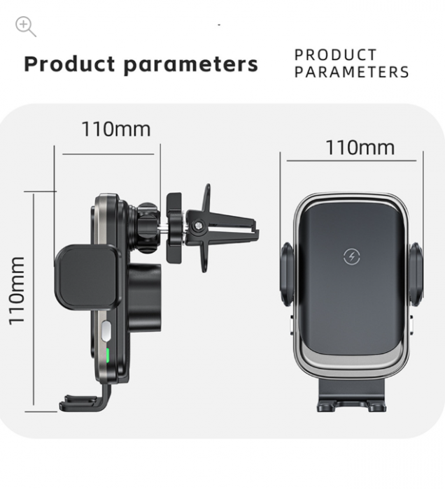 Suport auto cu incarcator wireless, Ideas4Comfort, fixare in grila de ventilatie sau ventuza de bord, cu touch sensor, universal Android si iOS, wireless charger incarcare maxim 15W [3]