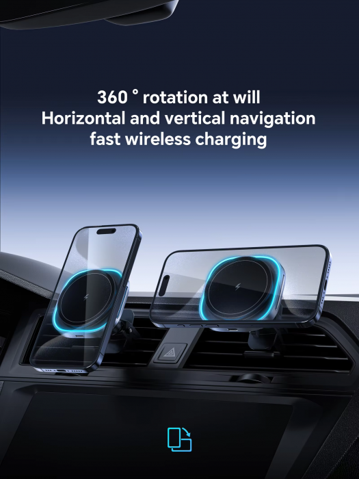Suport auto cu incarcator wireless, Ideas4Comfort, fixare in grila de ventilatie sau ventuza de bord, cu touch sensor, universal Android si iOS, wireless charger incarcare maxim 15W [5]