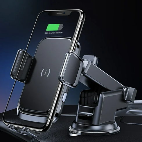 Suport auto cu incarcator wireless, Ideas4Comfort, fixare in grila de ventilatie sau ventuza de bord, cu touch sensor, universal Android si iOS, wireless charger incarcare maxim 15W [7]
