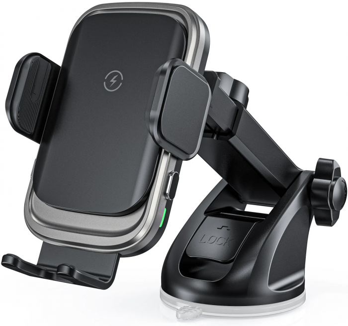Suport auto cu incarcator wireless, Ideas4Comfort, fixare in grila de ventilatie sau ventuza de bord, cu touch sensor, universal Android si iOS, wireless charger incarcare maxim 15W [4]