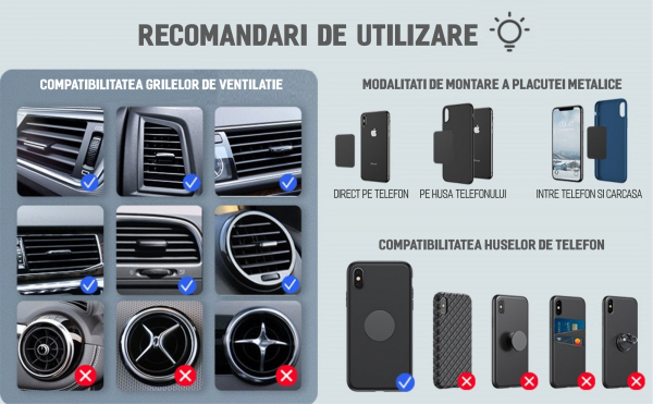 Suport telefon auto magnetic grila ventilatie rotire 360 universal [10]