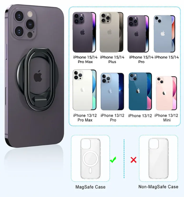 Suport inel MagSafe pentru telefon, universal, magnetic, rotativ, compatibil cu iPhone 15/14/13/12, huse MagSafe sau smartphone Android, inel ESR HaloLock cu adeziv inclus [10]