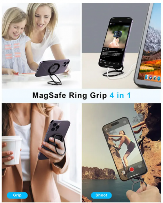 Suport inel MagSafe pentru telefon, universal, magnetic, rotativ, compatibil cu iPhone 15/14/13/12, huse MagSafe sau smartphone Android, inel ESR HaloLock cu adeziv inclus [16]