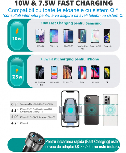 Suport de telefon cu incarcare wireless pentru grila de ventilatie, UNIVERSAL [9]