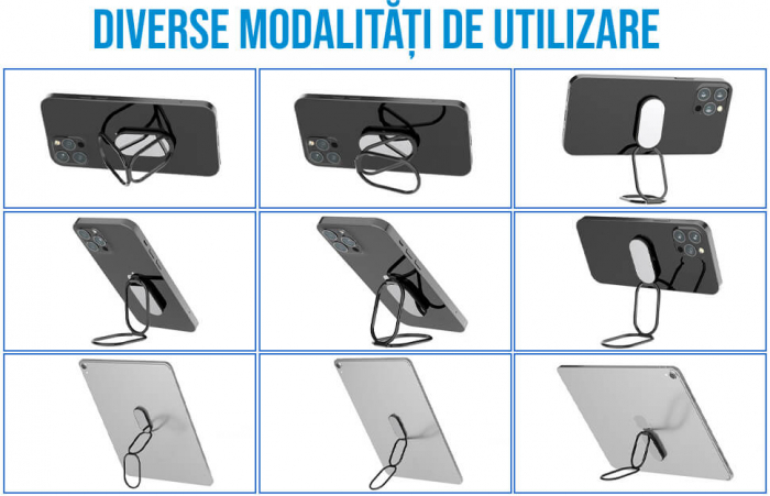 Inel pentru telefon cu suport magnetic, compact, cu functia stand de birou si agatatoare, adeziv 3M, rotativ 360⁰, universal, negru/argintiu/roz [4]
