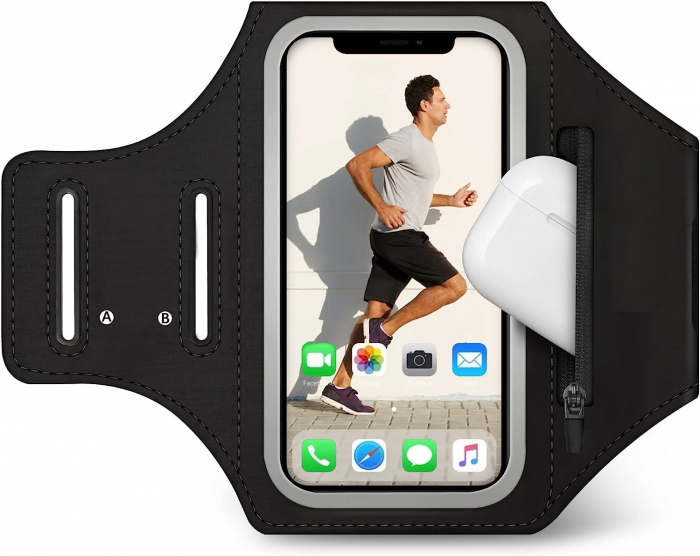 Husa banderola telefon de brat pentru alergat, sala, plimbari, yoga, cu buzunar carduri, chei, casti, negru [1]