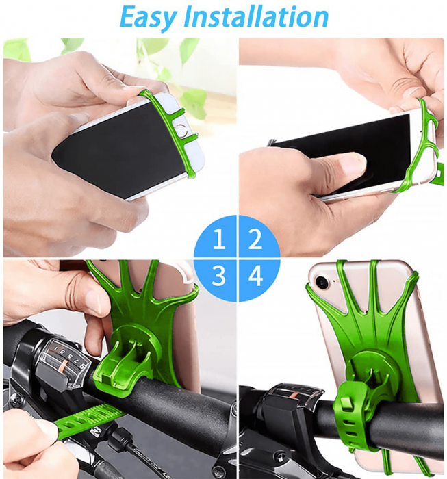 Suport telefon universal pentru bicicleta, din silicon, rotativ 360⁰, montaj pe ghidon, compatibil bicicleta, carut, trotineta, scuter, negru [5]
