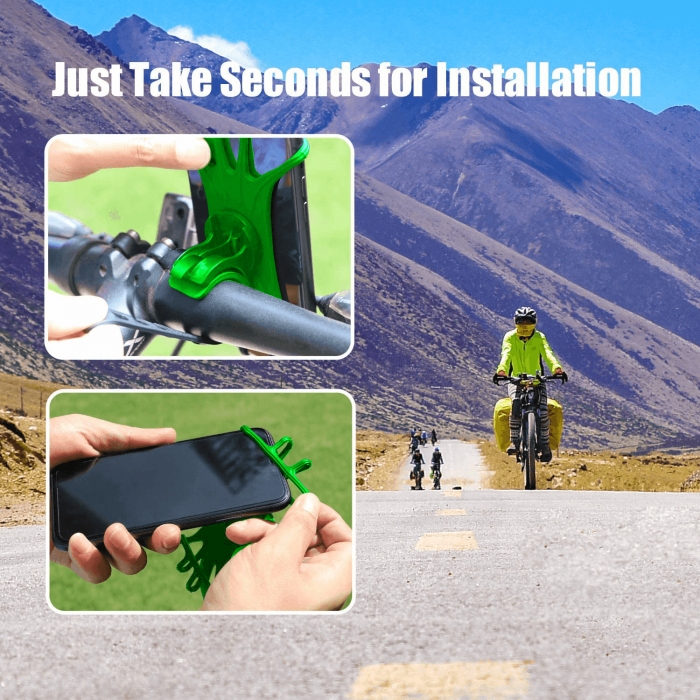 Suport telefon universal pentru bicicleta, din silicon, rotativ 360⁰, montaj pe ghidon, compatibil bicicleta, carut, trotineta, scuter, negru [10]