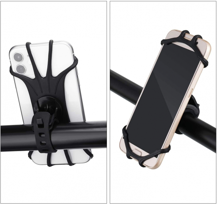 Suport telefon universal pentru bicicleta, din silicon, rotativ 360⁰, montaj pe ghidon, compatibil bicicleta, carut, trotineta, scuter, negru [2]